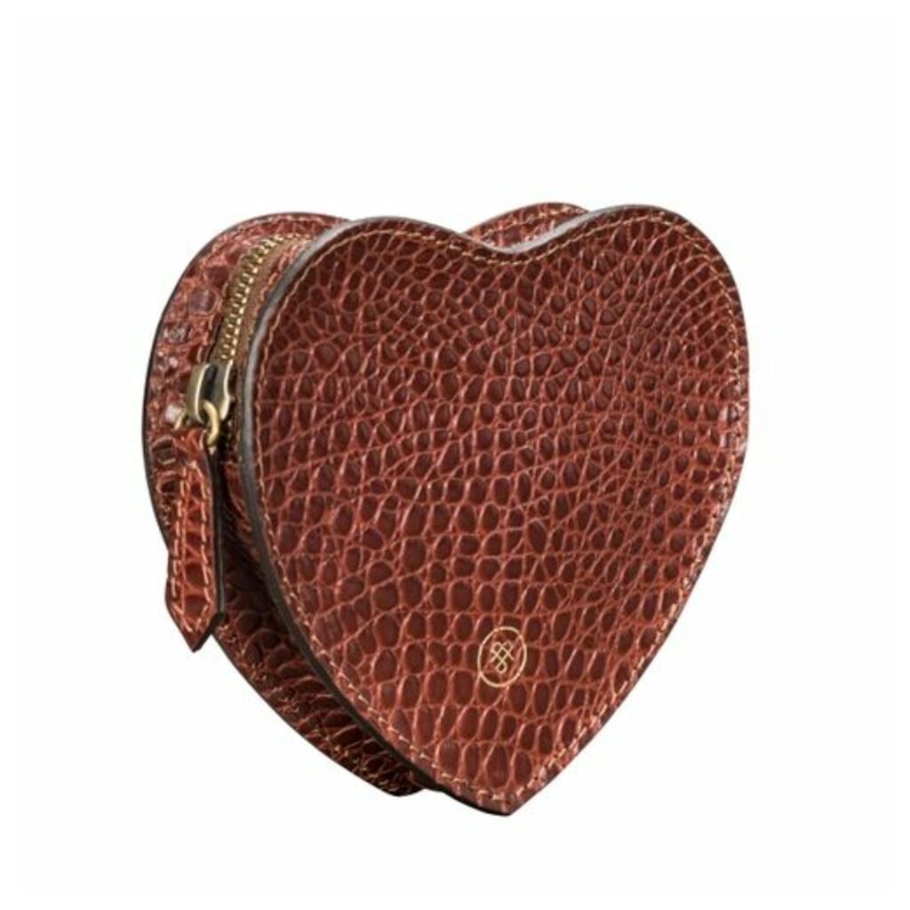Maxwell Scott Bags Tan Croc Embossed Leather Heart Handbag Organiser