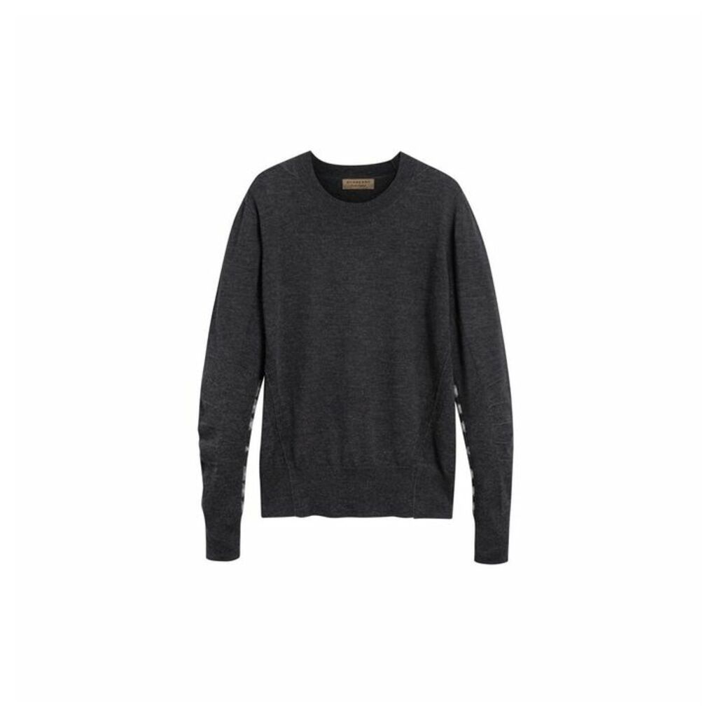 Burberry Check Detail Merino Wool Sweater