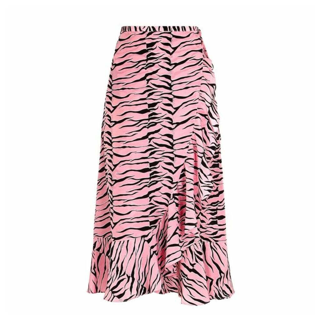 RIXO Gracie Tiger-print Silk Wrap Skirt