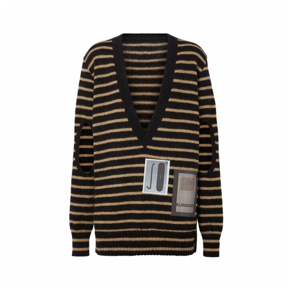 Burberry Montage Print Striped Mohair Wool Blend Sweater