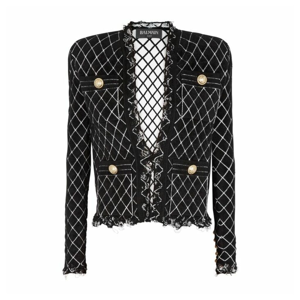 Balmain Black Diamond-jacquard Chenille Jacket