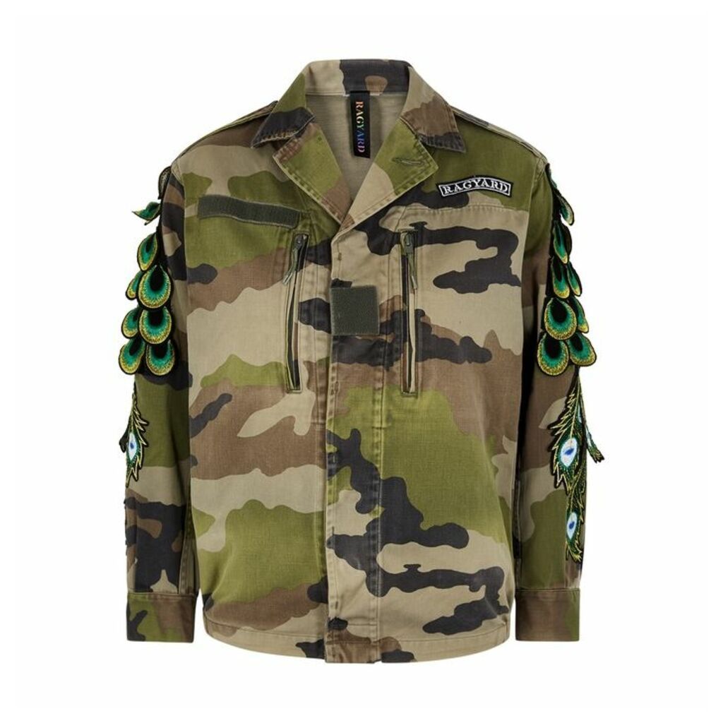 RAGYARD Camouflage Feather-appliquéd Cotton Jacket