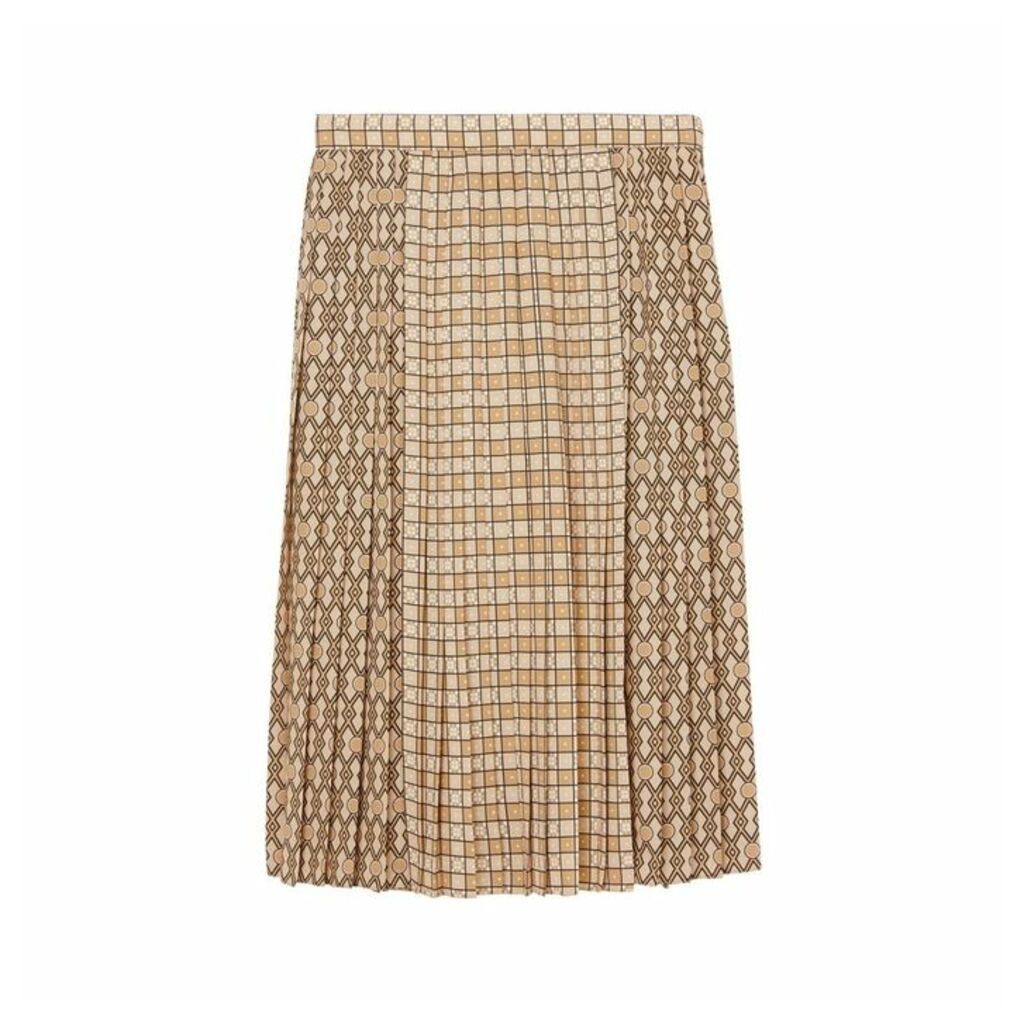 Burberry Contrast Graphic Print Pleated Skirt