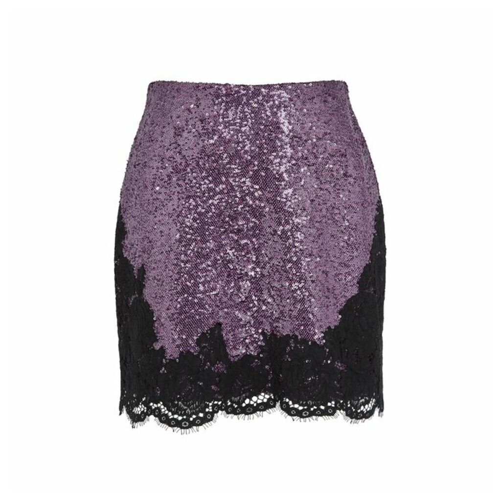 Philosophy Di Lorenzo Serafini Lilac Lace-trimmed Sequin Mini Skirt