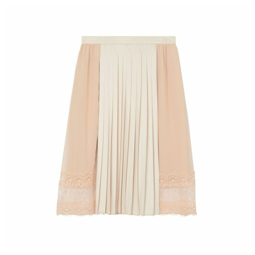 Burberry Lace Detail Silk Panel Pleated Skirt