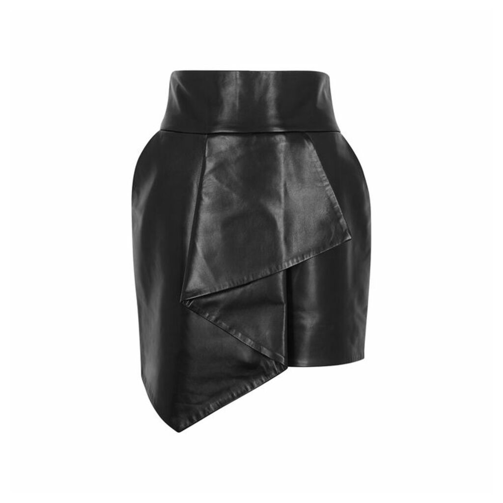 Alexandre Vauthier Black Draped Leather Mini Skirt