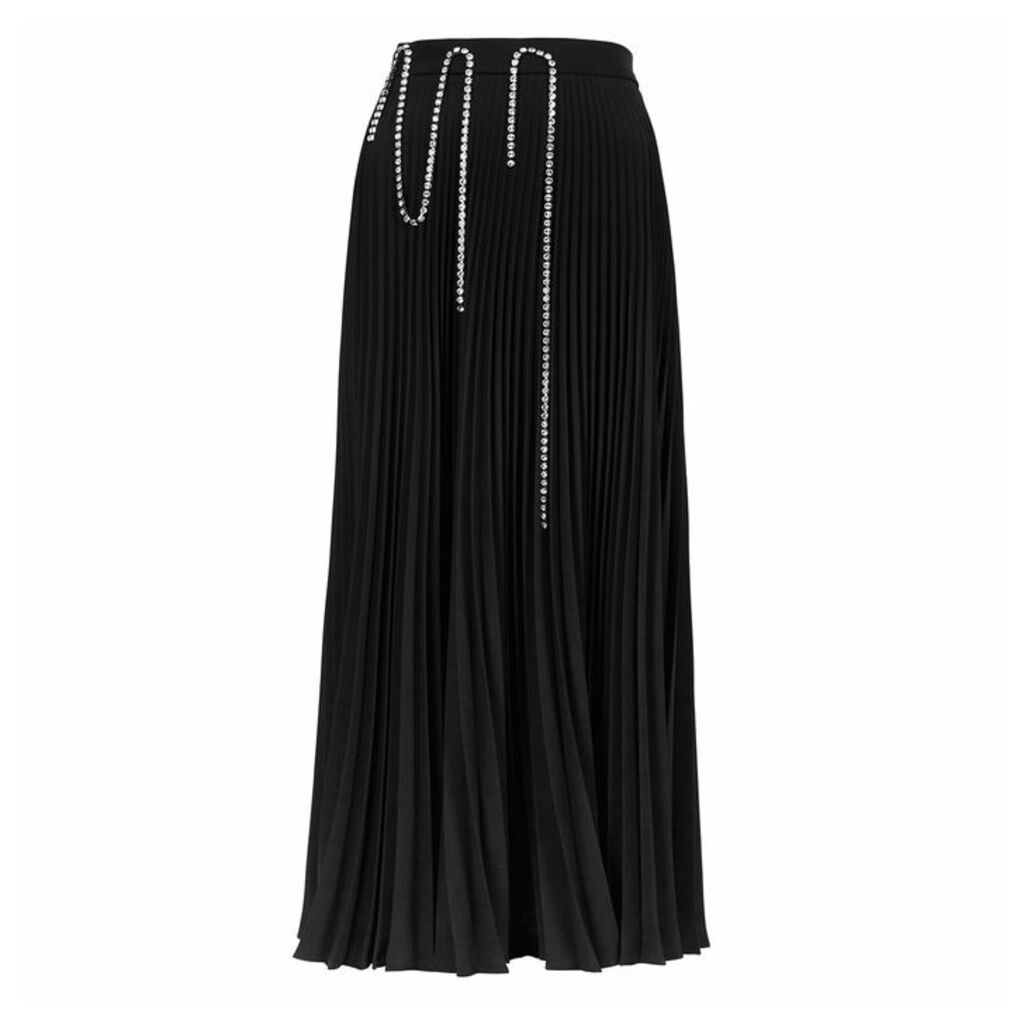 Christopher Kane Black Crystal-embellished Plissé Midi Skirt