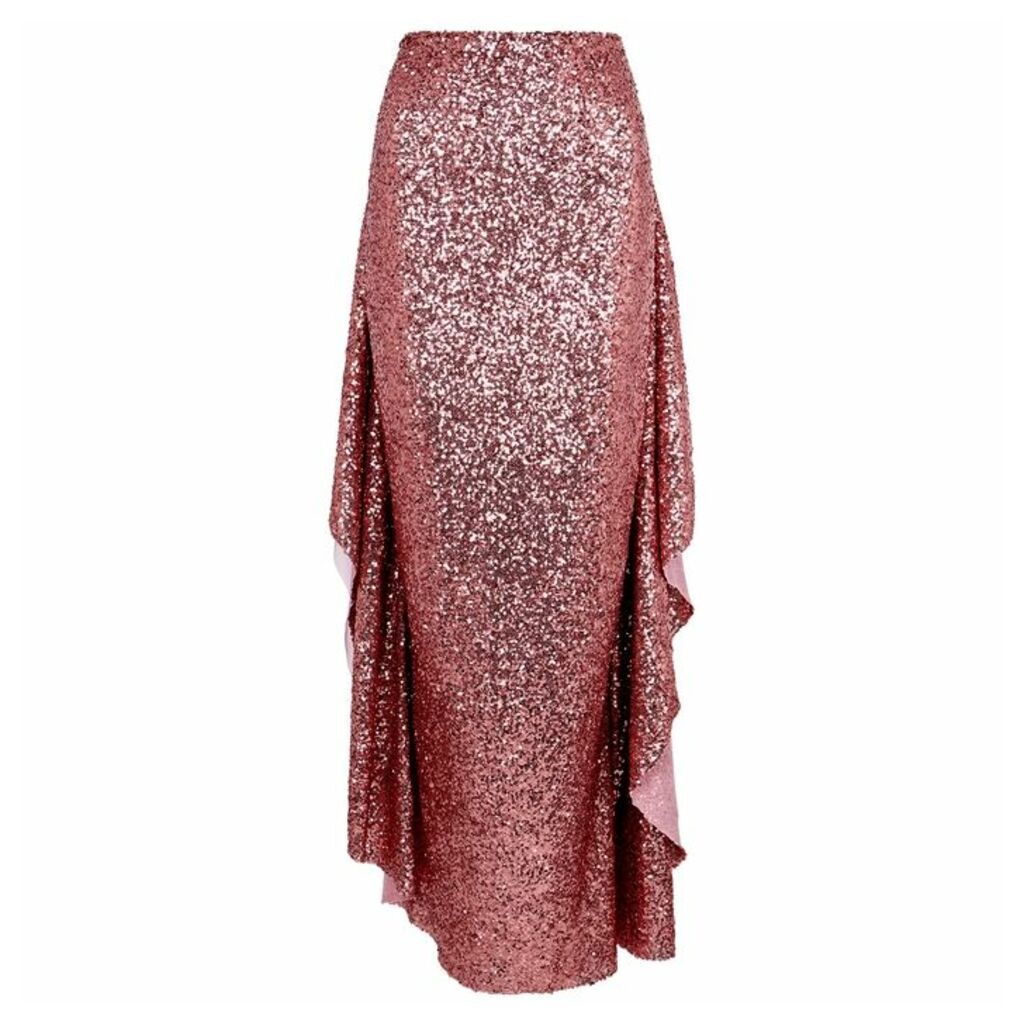 Paula Knorr Pink Draped Sequin Maxi Skirt