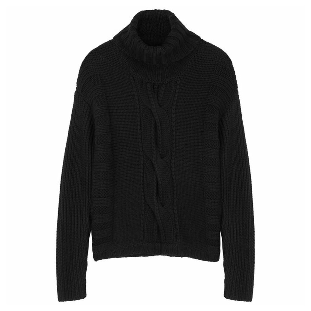 Duffy Black Cable-knit Merino Wool Jumper