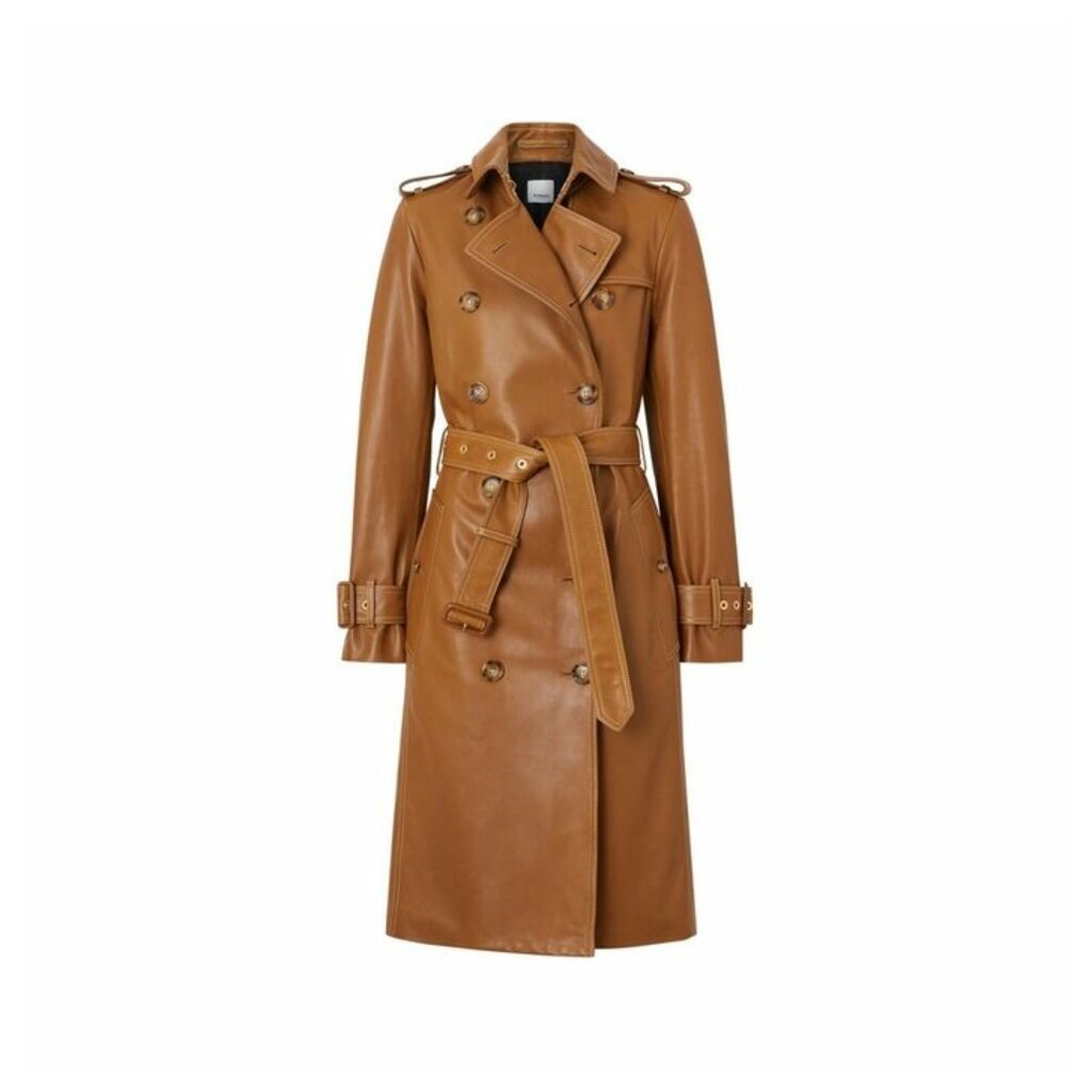 Burberry Topstitch Detail Lambskin Trench Coat