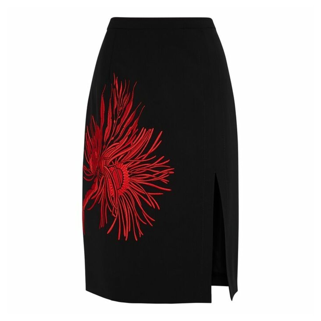 No.21 Black Embroidered Wool Pencil Skirt