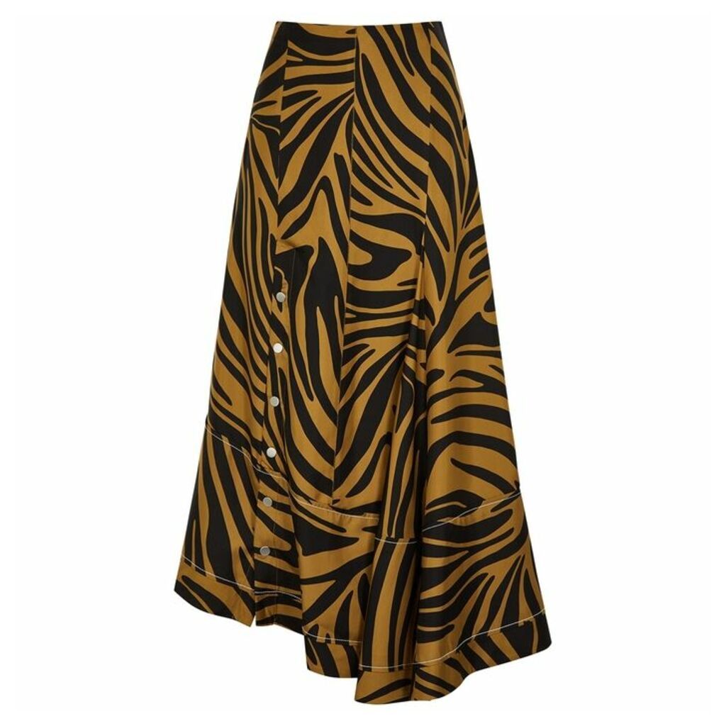 3.1 Phillip Lim Caramel Zebra-print Silk Midi Skirt