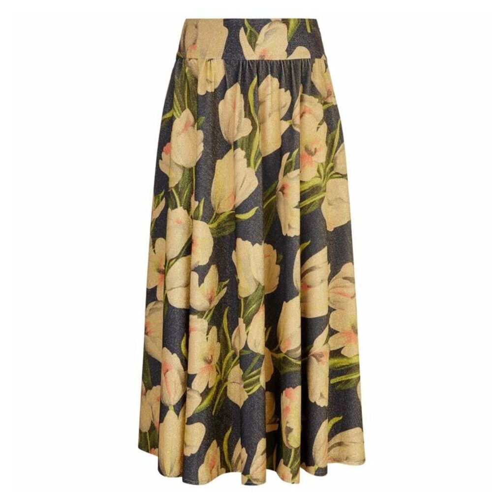 Traffic People Dior Metallic Maxi Floral Skirt In Blue