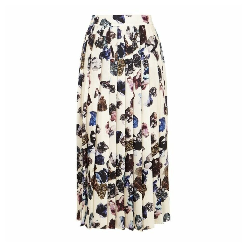 Victoria, Victoria Beckham Crystal-print Satin-twill Midi Skirt