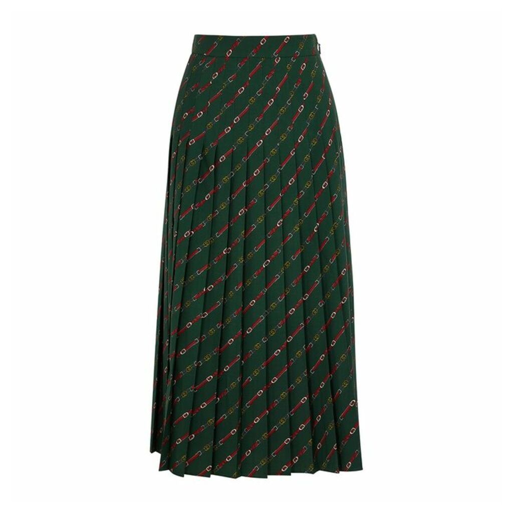 Gucci Green Printed Wool Midi Skirt