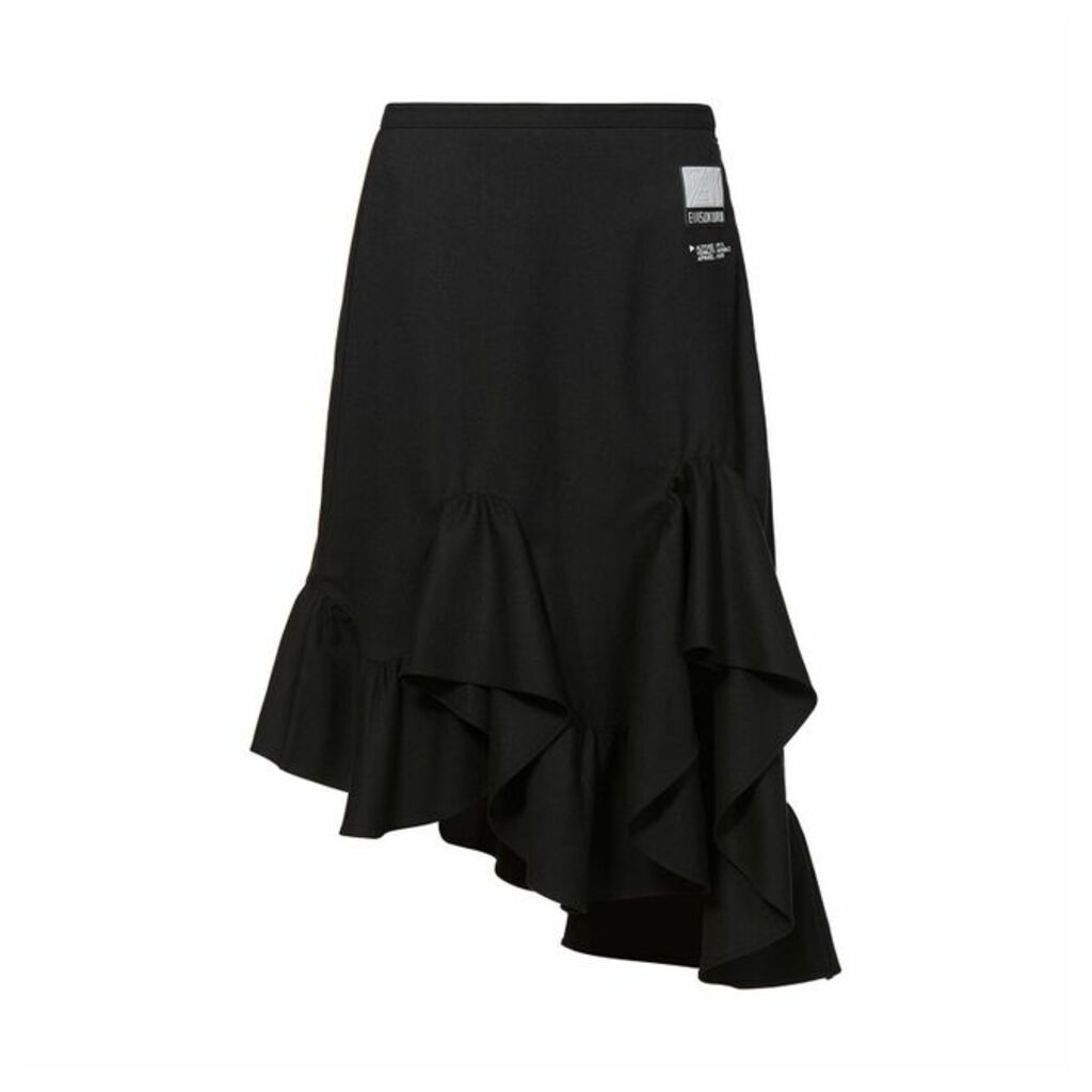 Evisu Asymmetric Ruffle Hem Skirt With 3d Badge