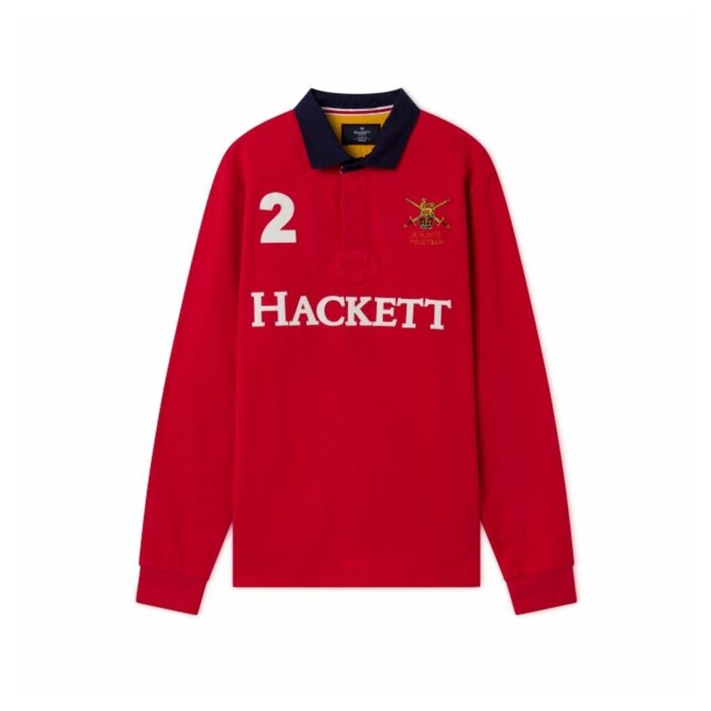 Hackett Army Polo Detail Cotton Long-sleeved Rugby Shirt