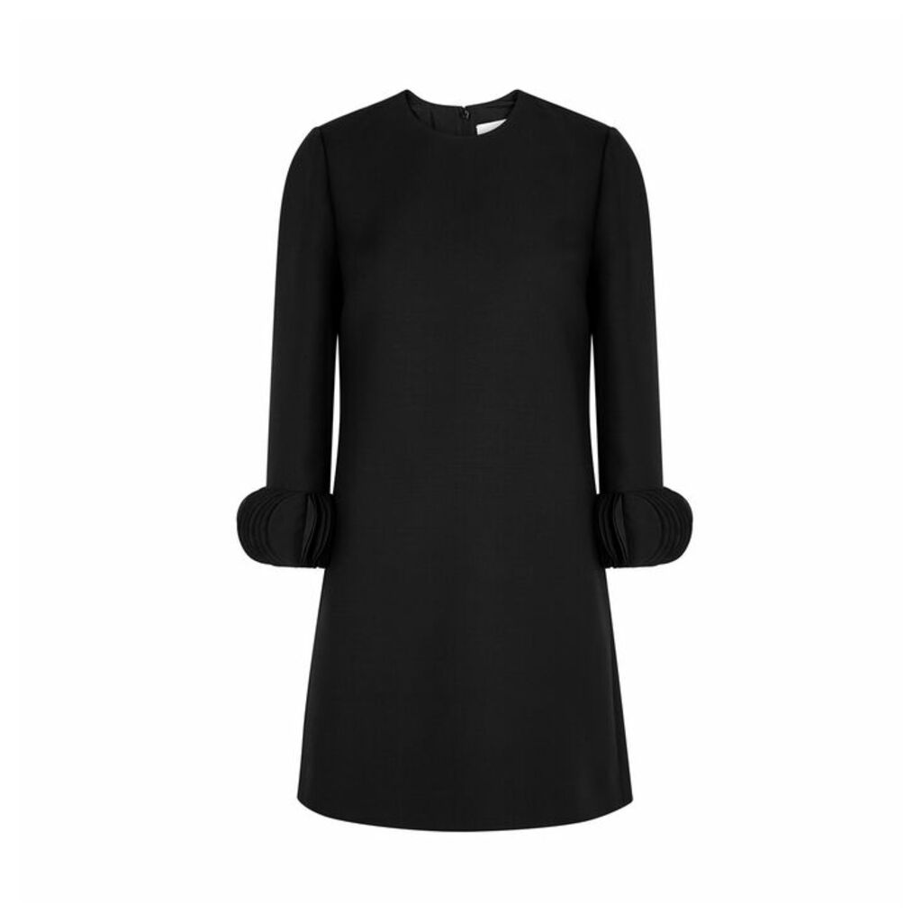 Valentino Black Appliquéd Wool-blend Mini Dress
