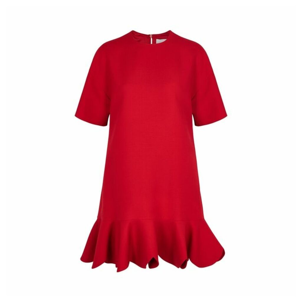 Valentino Red Scalloped Wool-blend Dress
