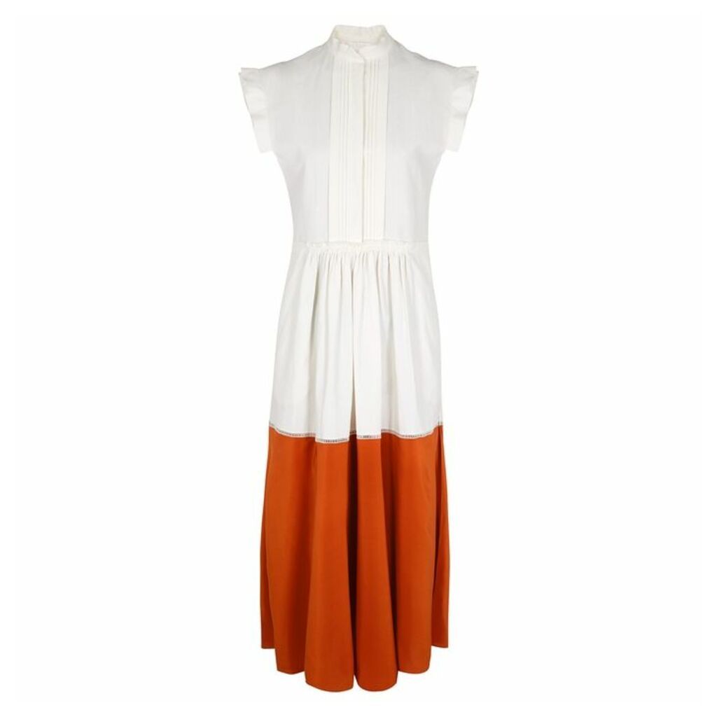 Chloé Two-tone Linen And Silk Midi Dress