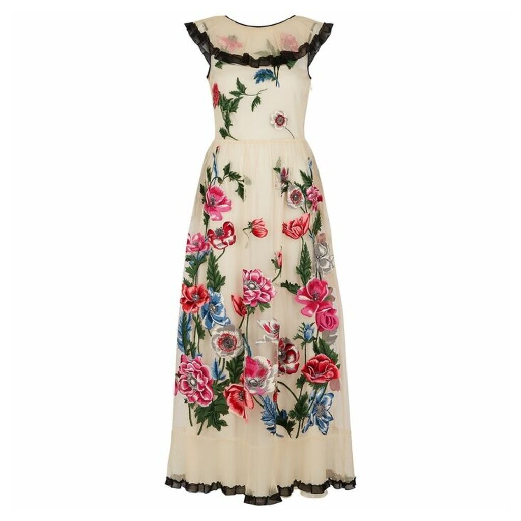 RED Valentino Embroidered Tulle Midi Dress