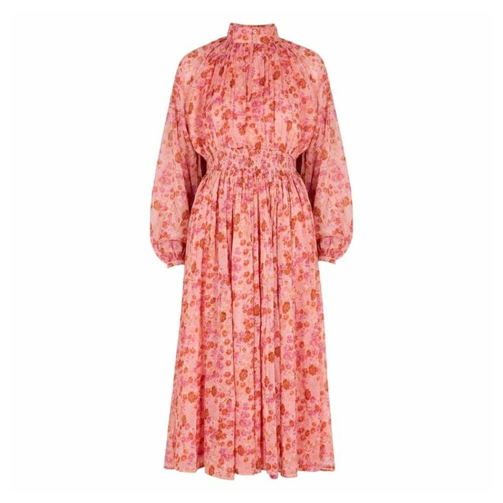 ByTiMo Pink Floral-print Chiffon Midi Dress