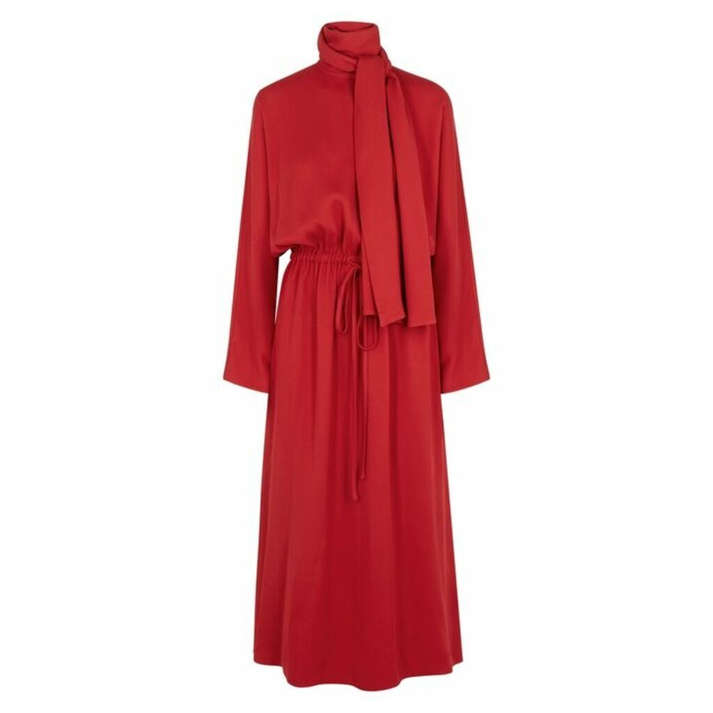 Valentino Red High-neck Midi Dress