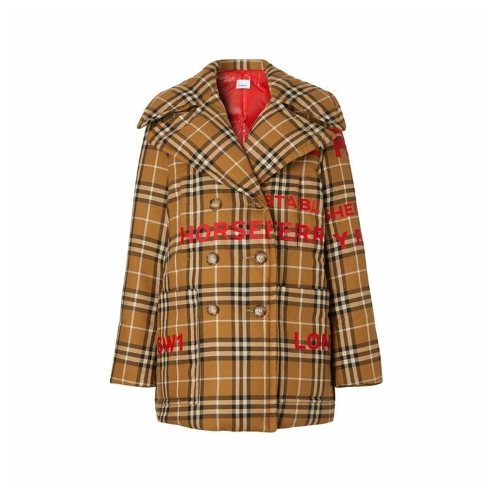 Burberry Horseferry Print Check Down-filled Oversized Pea Coat