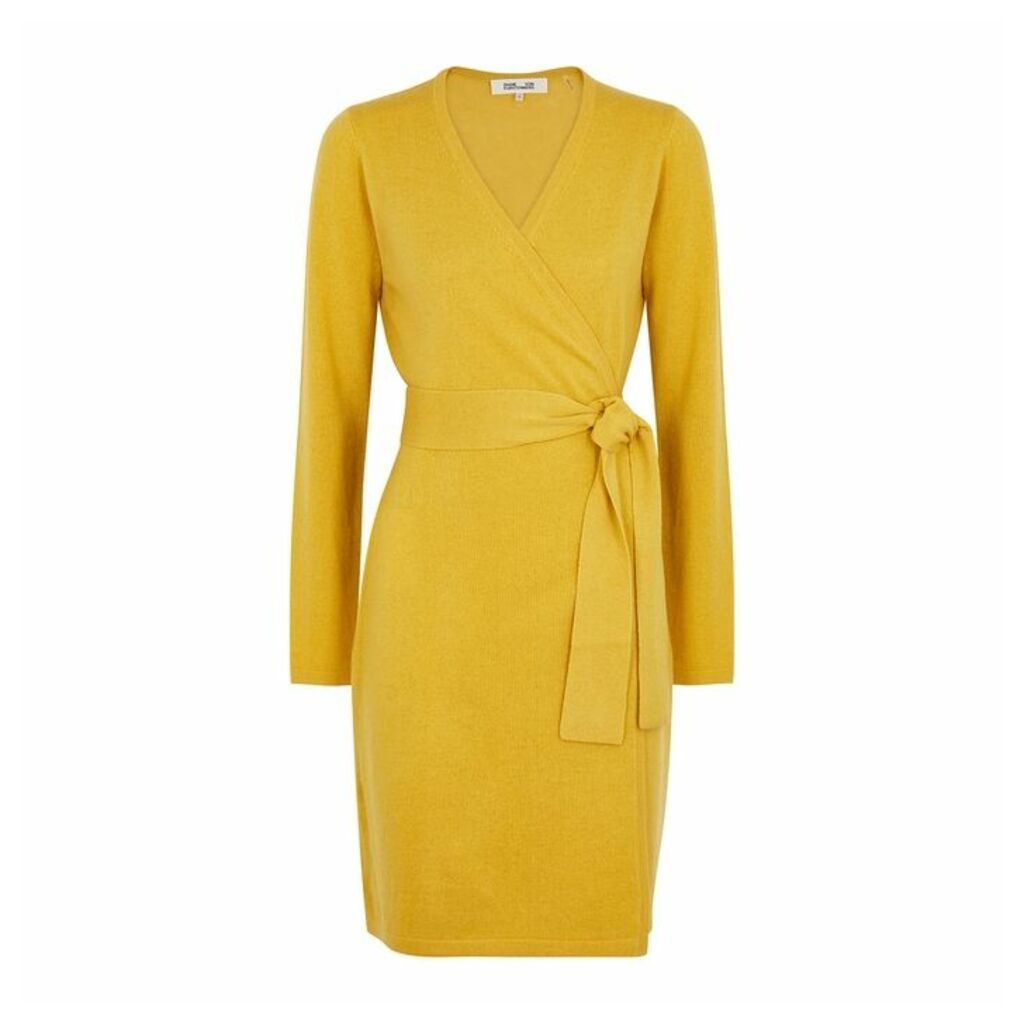 Diane Von Furstenberg New Linda Mustard Wool-blend Wrap Dress