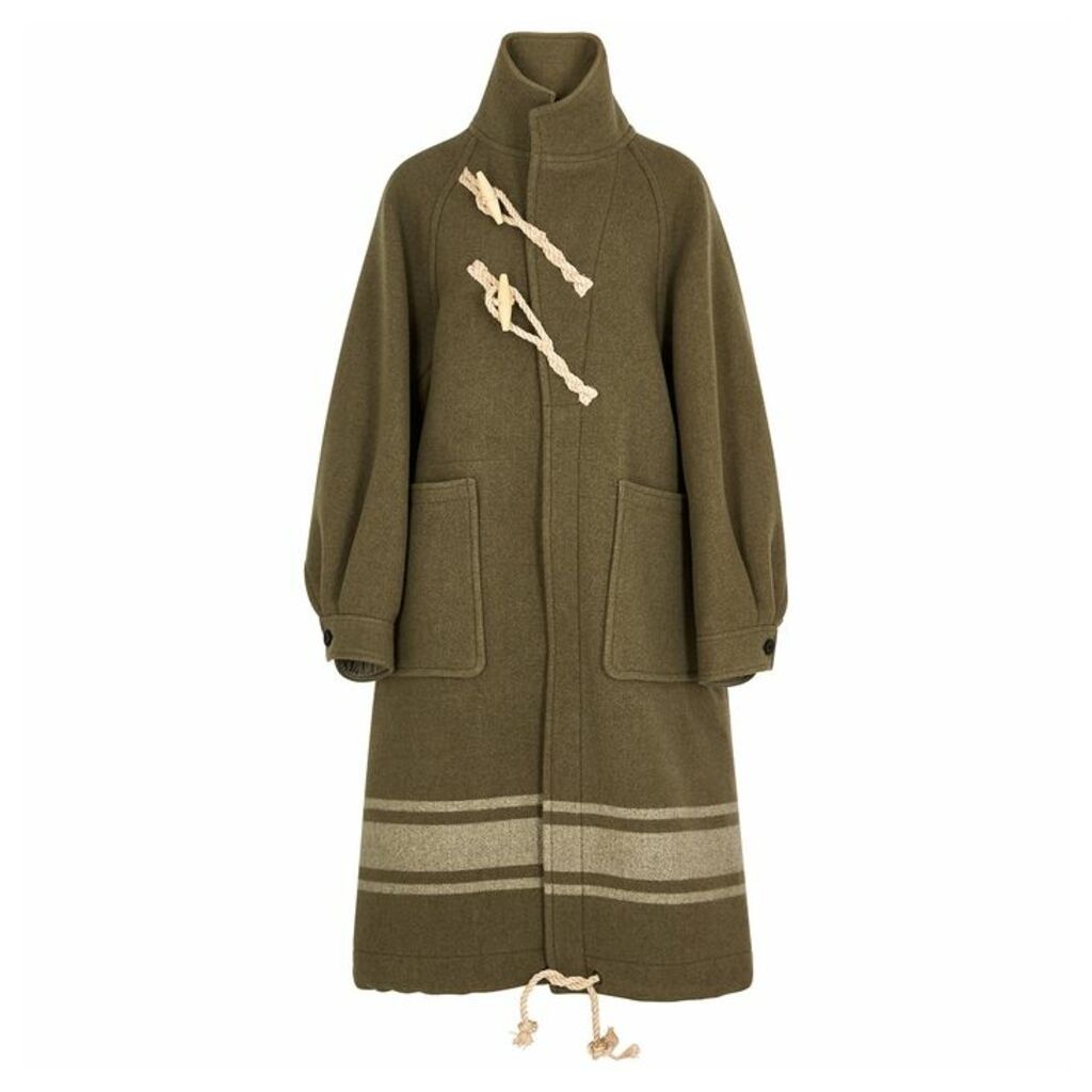 HYKE Olive Striped Wool Coat