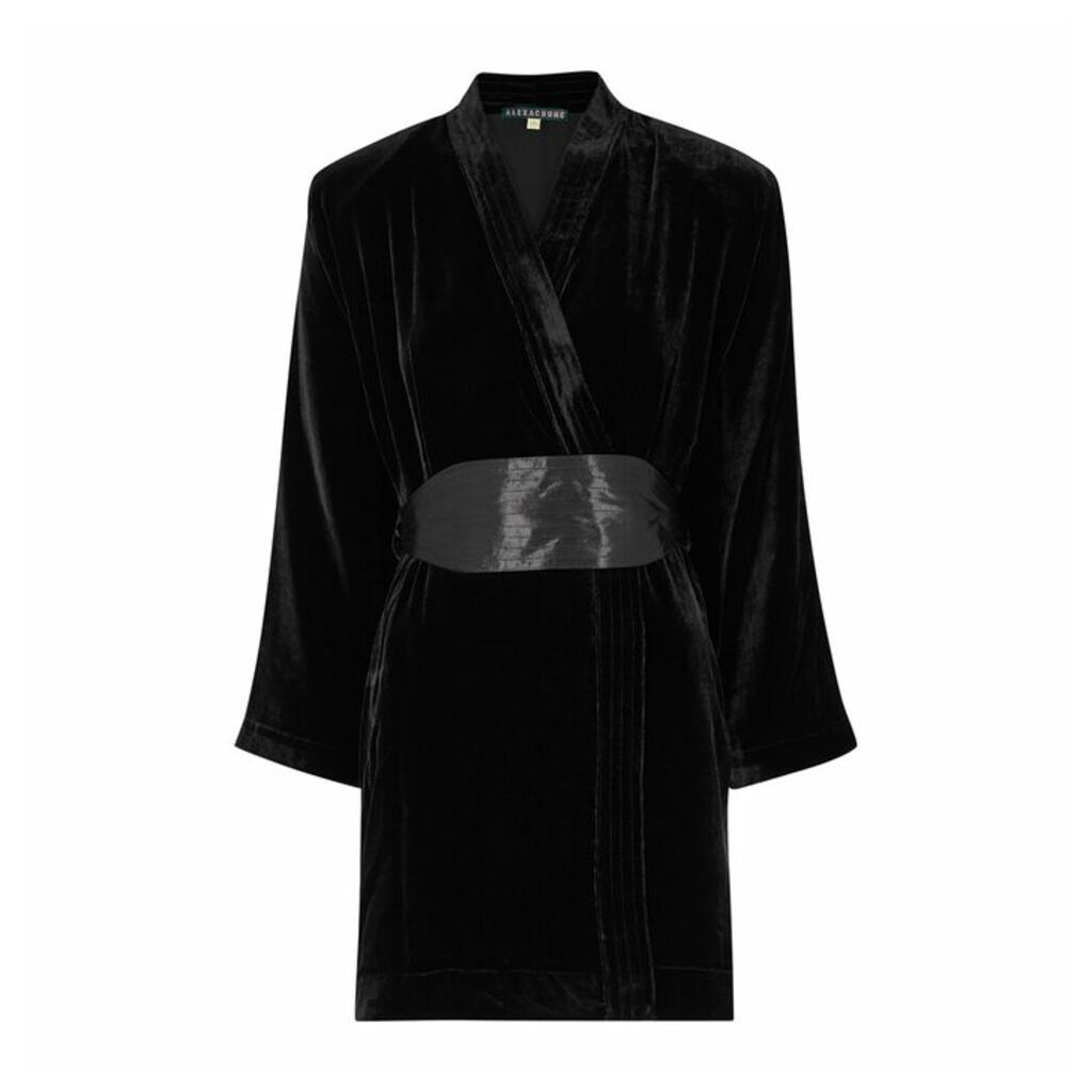 ALEXACHUNG Twilight Kimono Black Velvet Wrap Dress