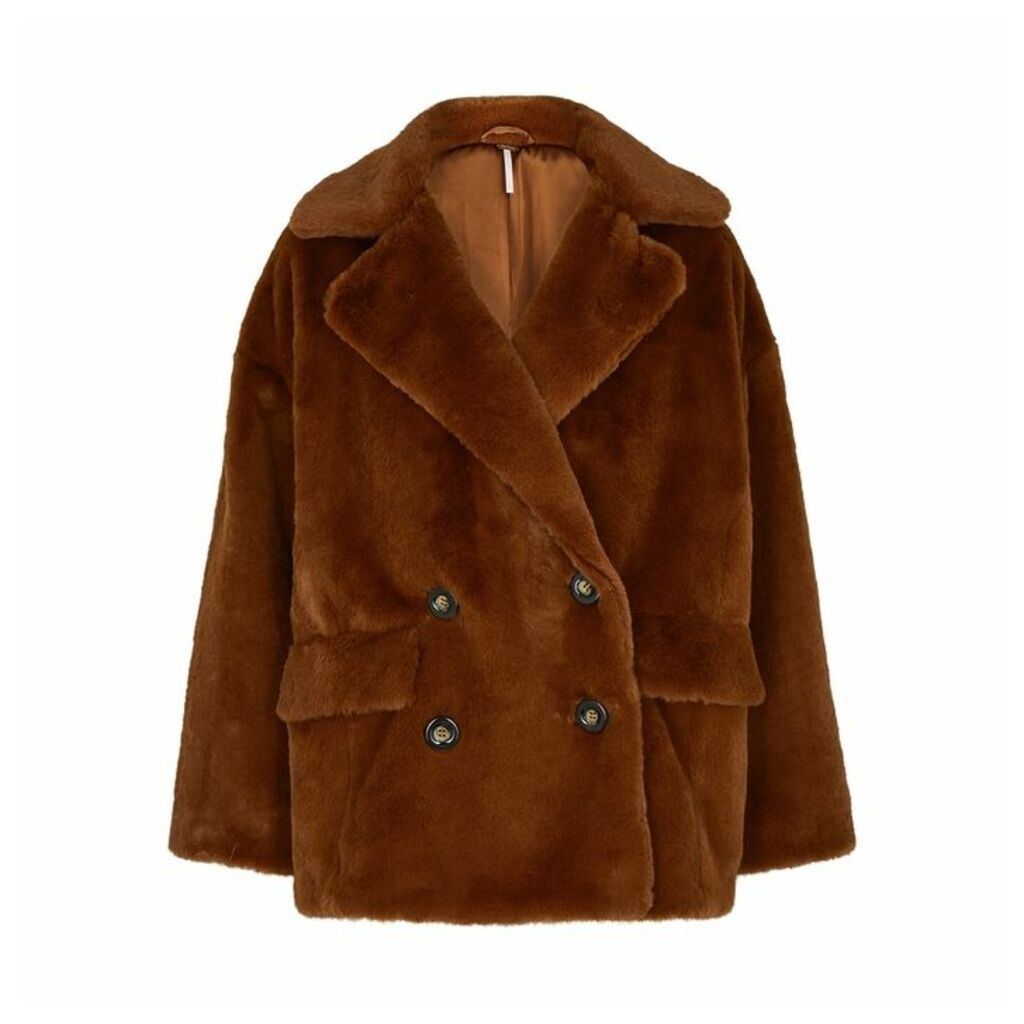 Free People Kate Brown Faux Fur Coat