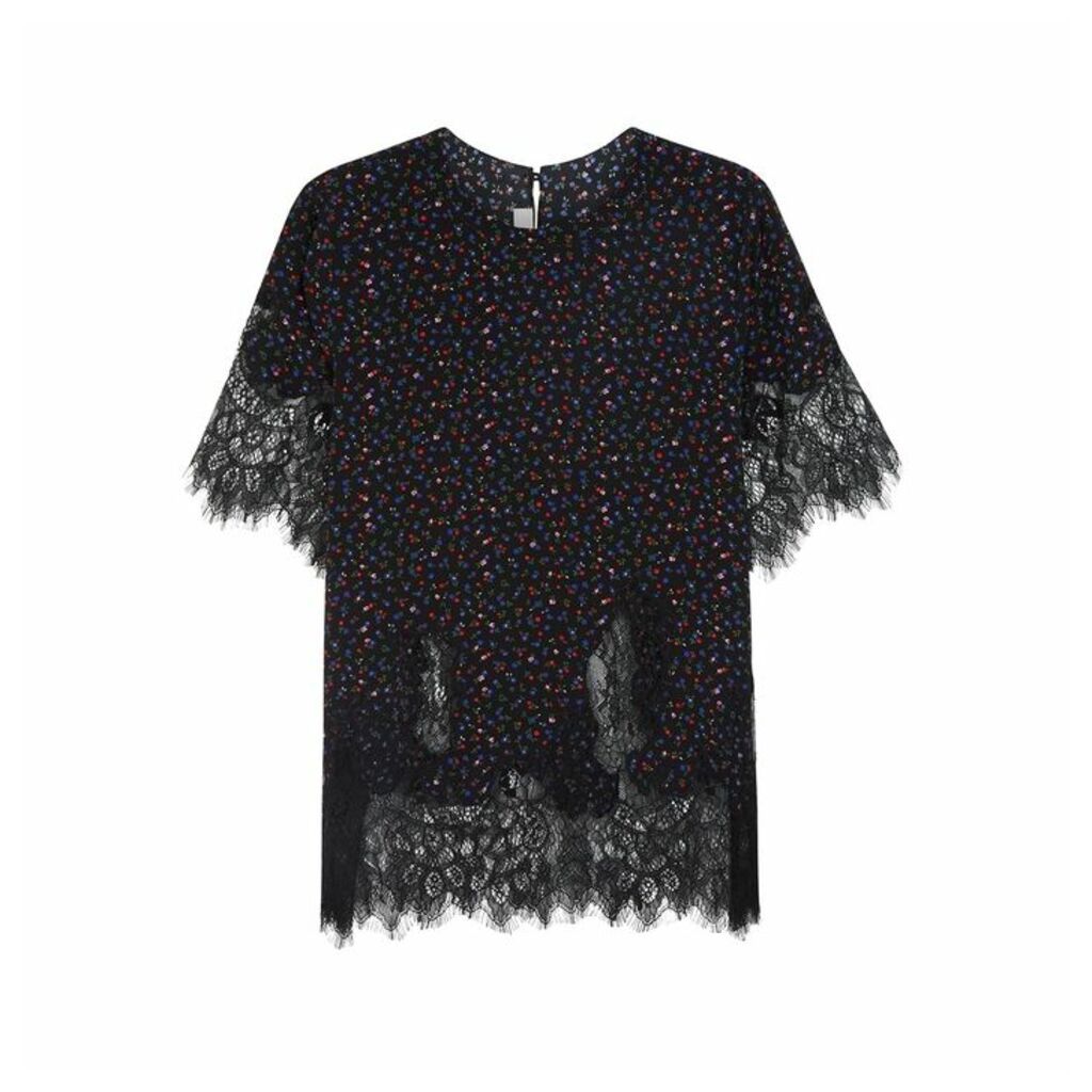 McQ Alexander McQueen Floral-print Silk And Lace Top