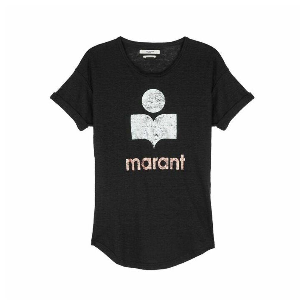 Isabel Marant Étoile Koldi Black Logo-print Linen T-shirt