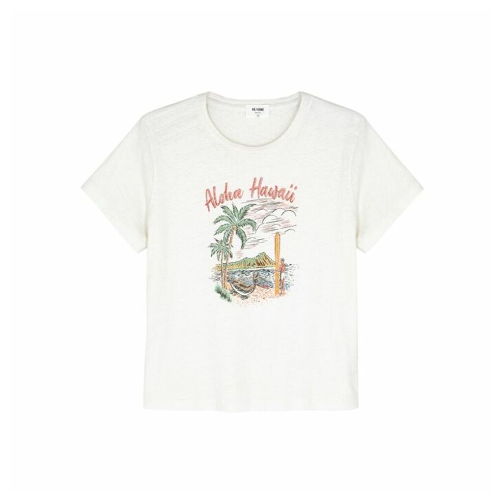RE/DONE Off-white Printed Slubbed Cotton T-shirt