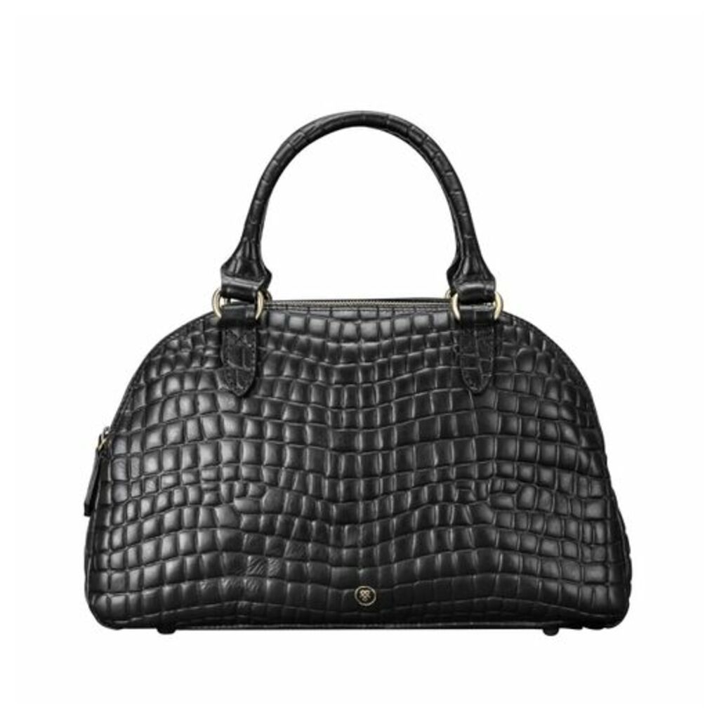 Maxwell Scott Bags Stylish Faux Croc Leather Ladies Bowling Bag In Black
