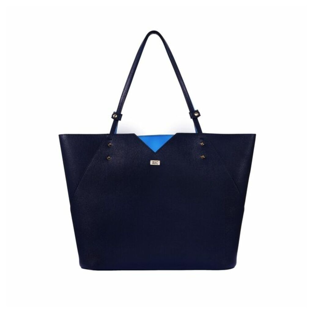 Stacy Chan London Veronica Tote In Navy Saffiano Leather