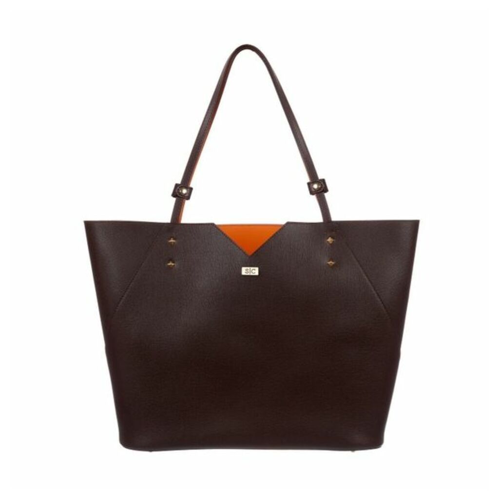 Stacy Chan London Veronica Tote In Mocha Saffiano Leather