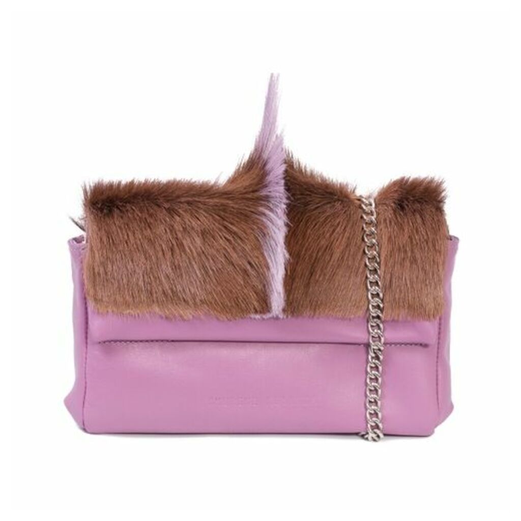 SHERENE MELINDA Lavender Sophy Springbok Leather Clutch Bag With A Fan
