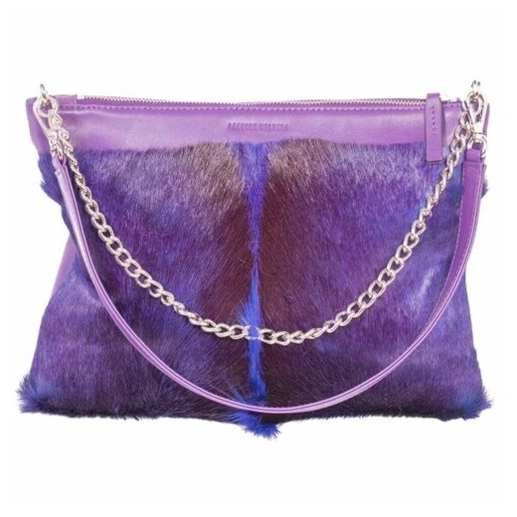 SHERENE MELINDA Multiway Springbok Leather Handbag In Violet With A Fan