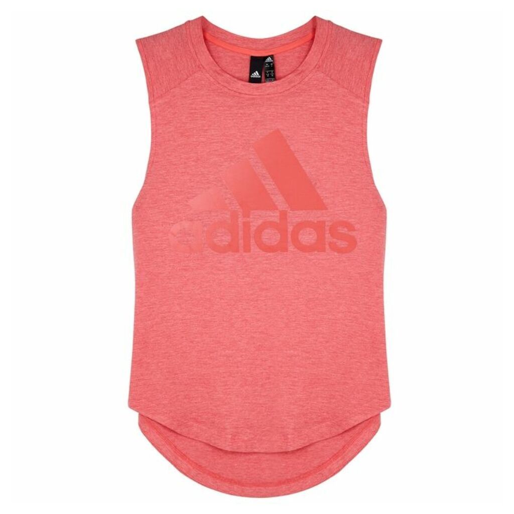 Adidas Training Pink Logo-print Mélange Jersey Tank
