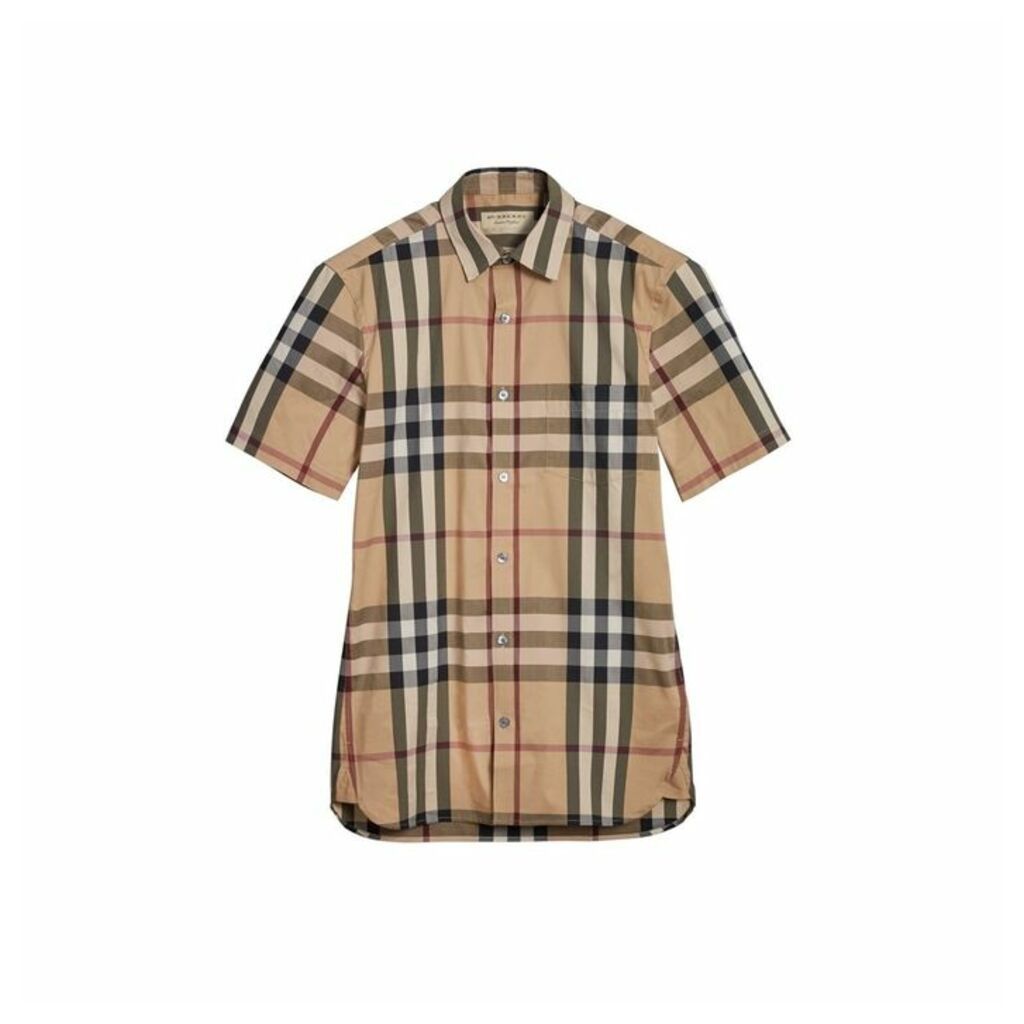Burberry Short-sleeved Check Stretch Cotton Shirt