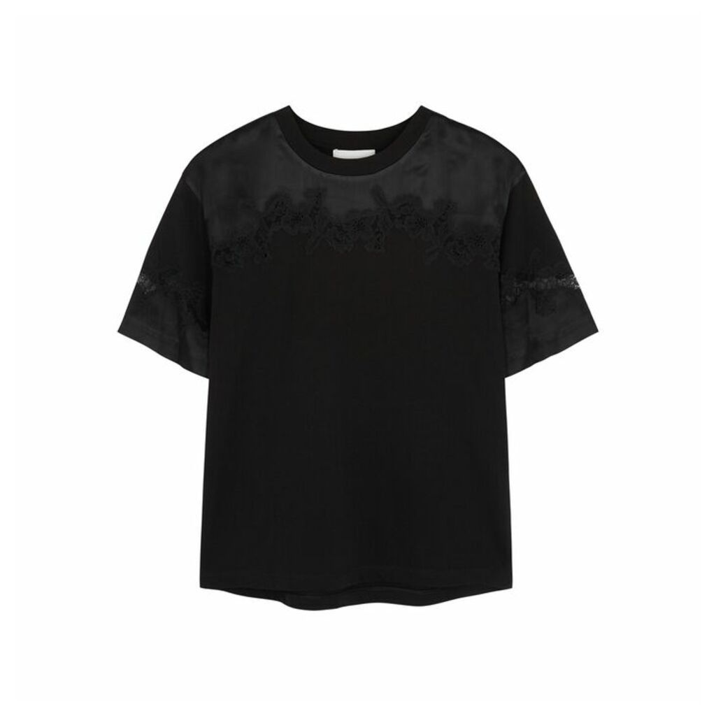 3.1 Phillip Lim Black Lace-trimmed Cotton T-shirt