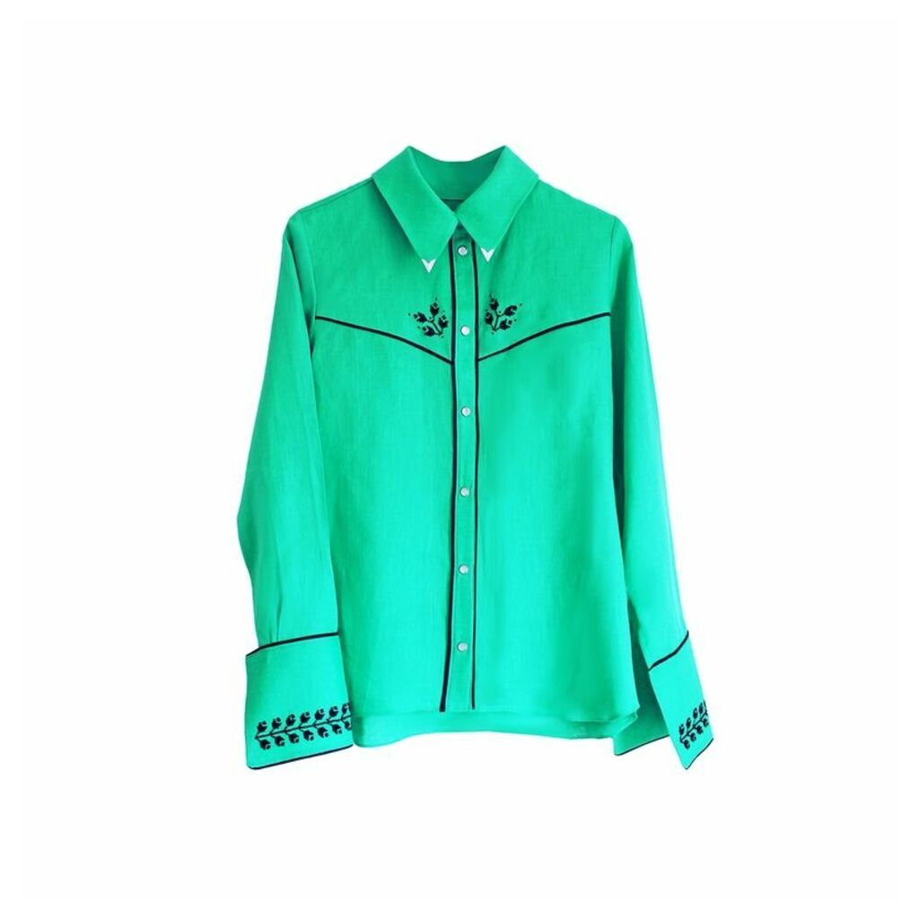 Florence Bridge Embroidered Cowboy Shirt (jade Green)
