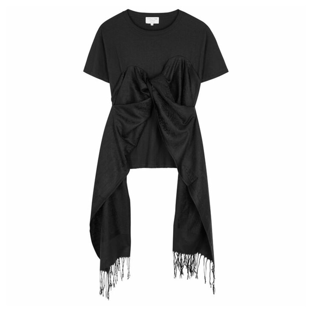 Collina Strada Black Scarf-embellished Cotton T-shirt