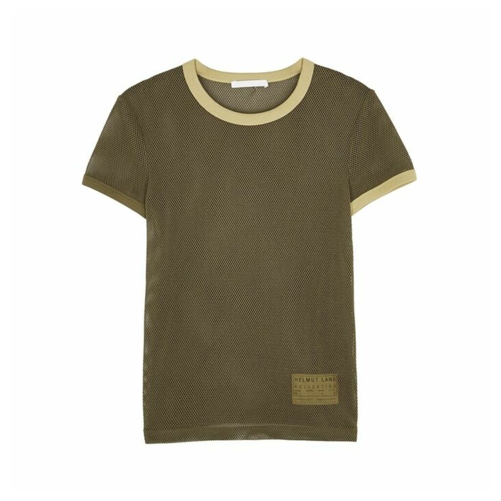 Helmut Lang Olive Cotton-blend Mesh T-shirt