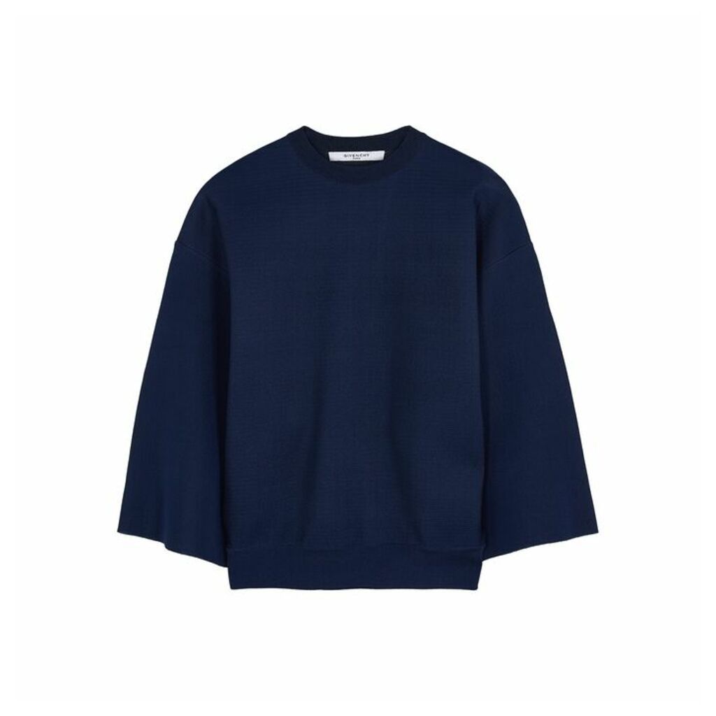 Givenchy Dark Blue Fine-knit Silk-blend Top