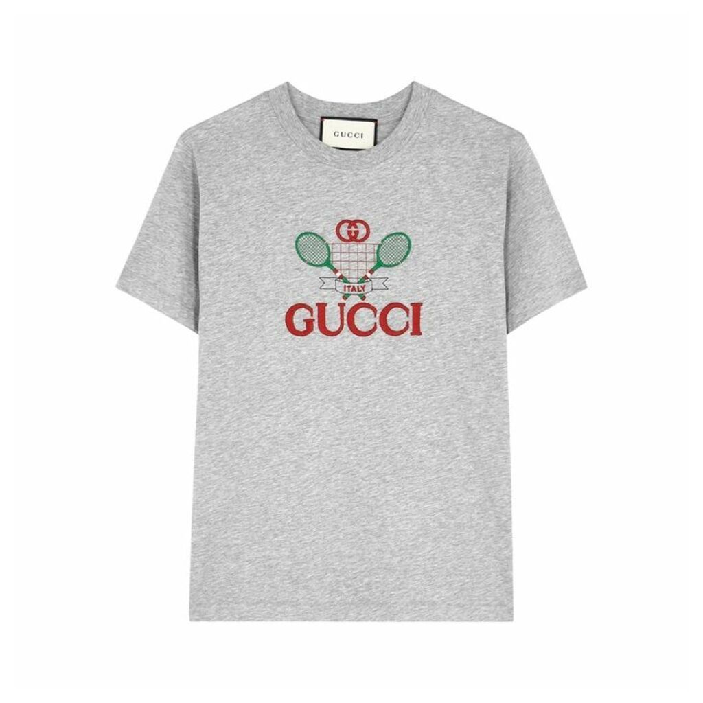 Gucci Grey Embroidered Mélange Cotton T-shirt