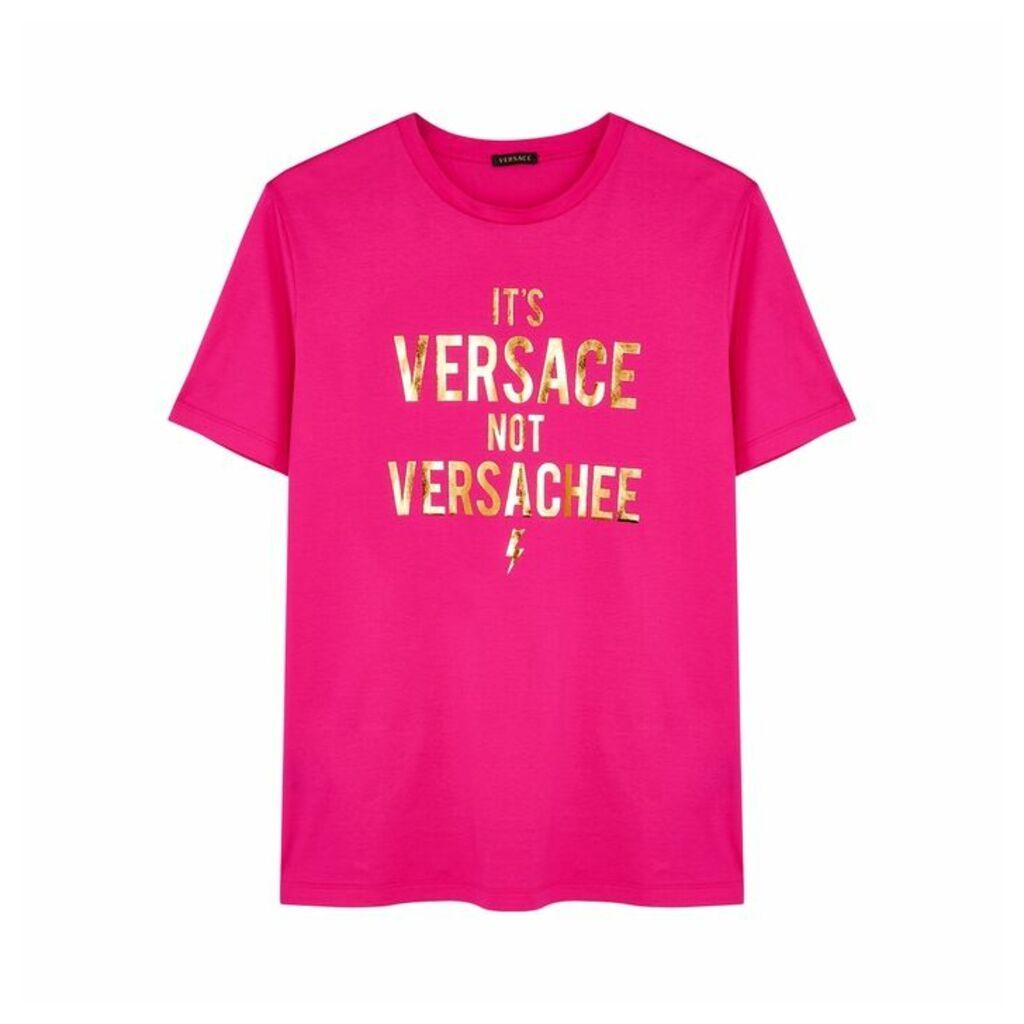 Young Versace Fuchsia Printed Cotton T-shirt