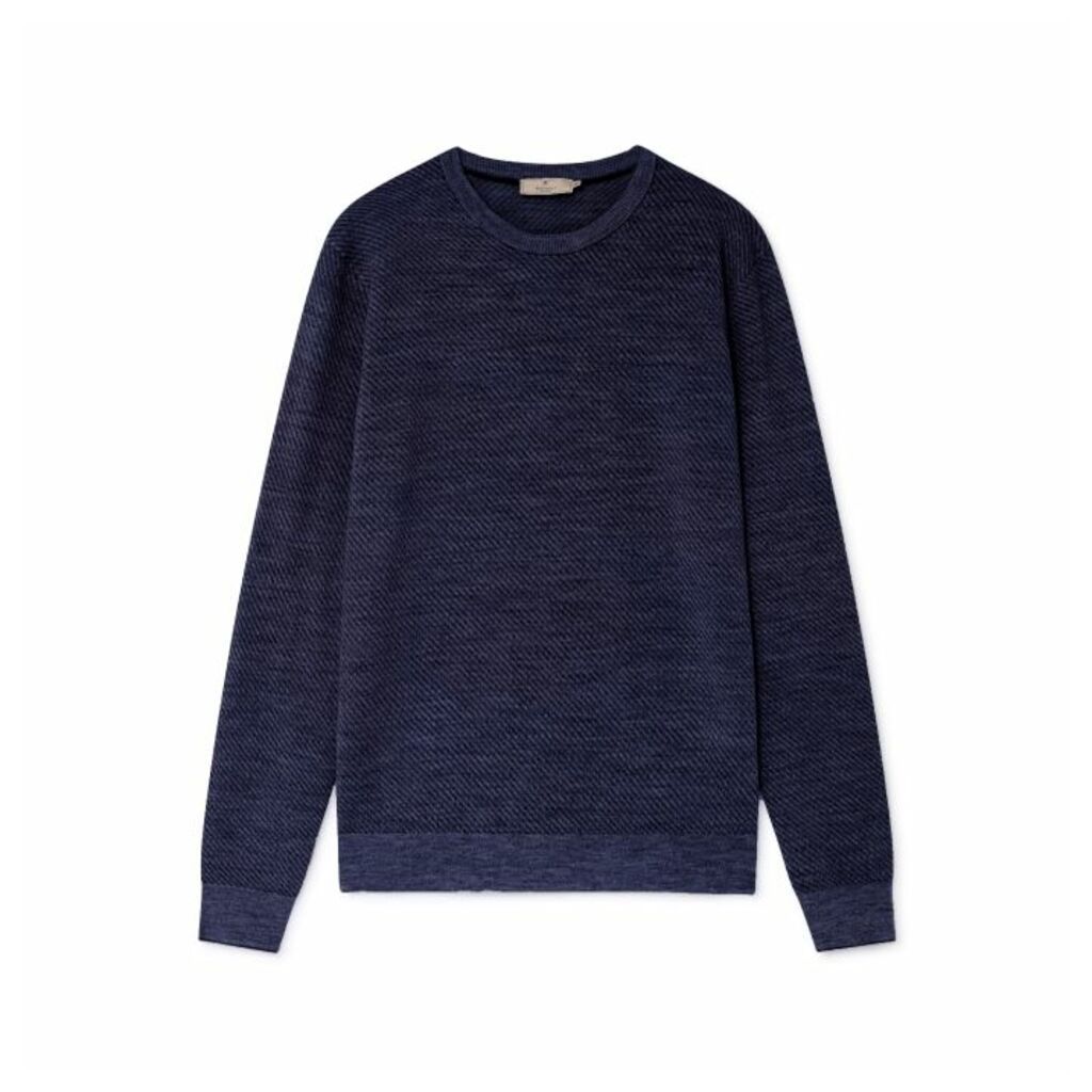 Hackett Diagonal Knit Wool Silk And Cashmere Crew Neck Sweater